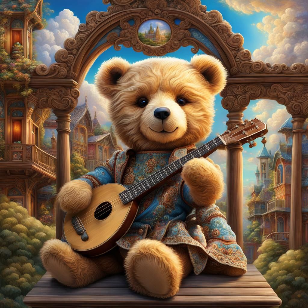 Teddy bear plays banjo