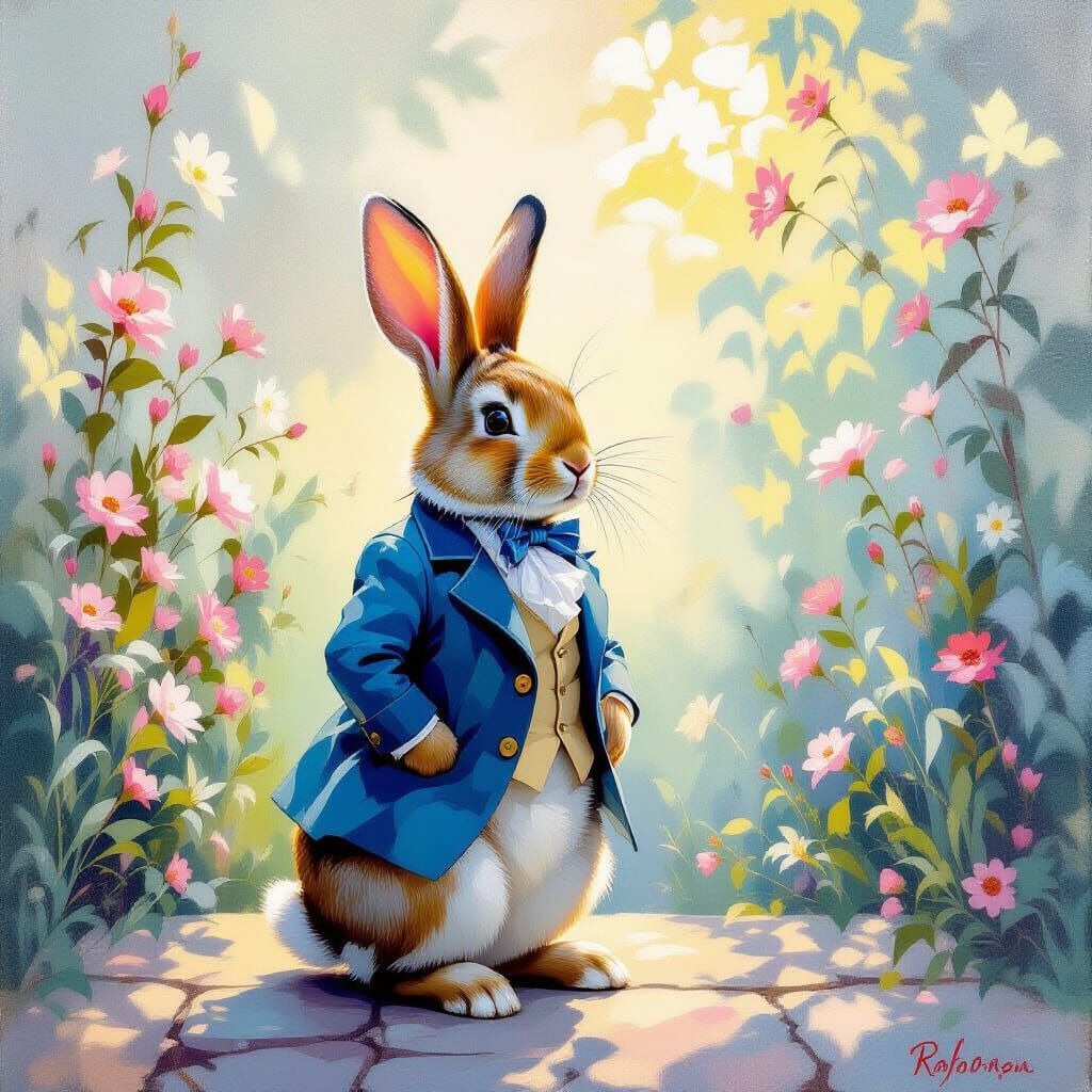 Rabbit in Blue Waistcoat with Impressionist Colors