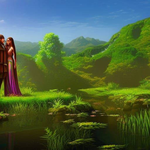 Adam and Eve in Eden: Hyperrealistic Concept Art