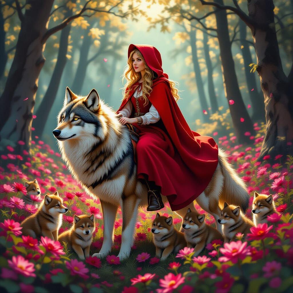 Little Red Riding Hood Rides Golden Wolf