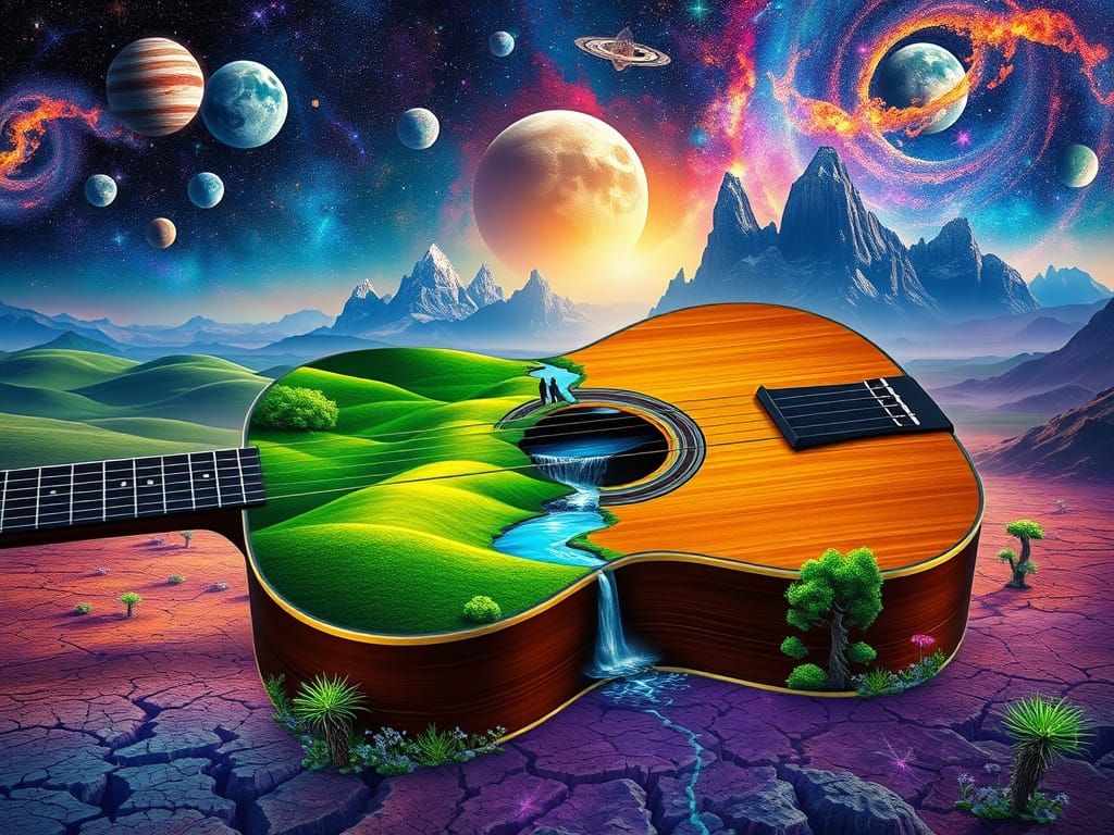 Enchanted Cosmic Landscape Unfolds on Guitar