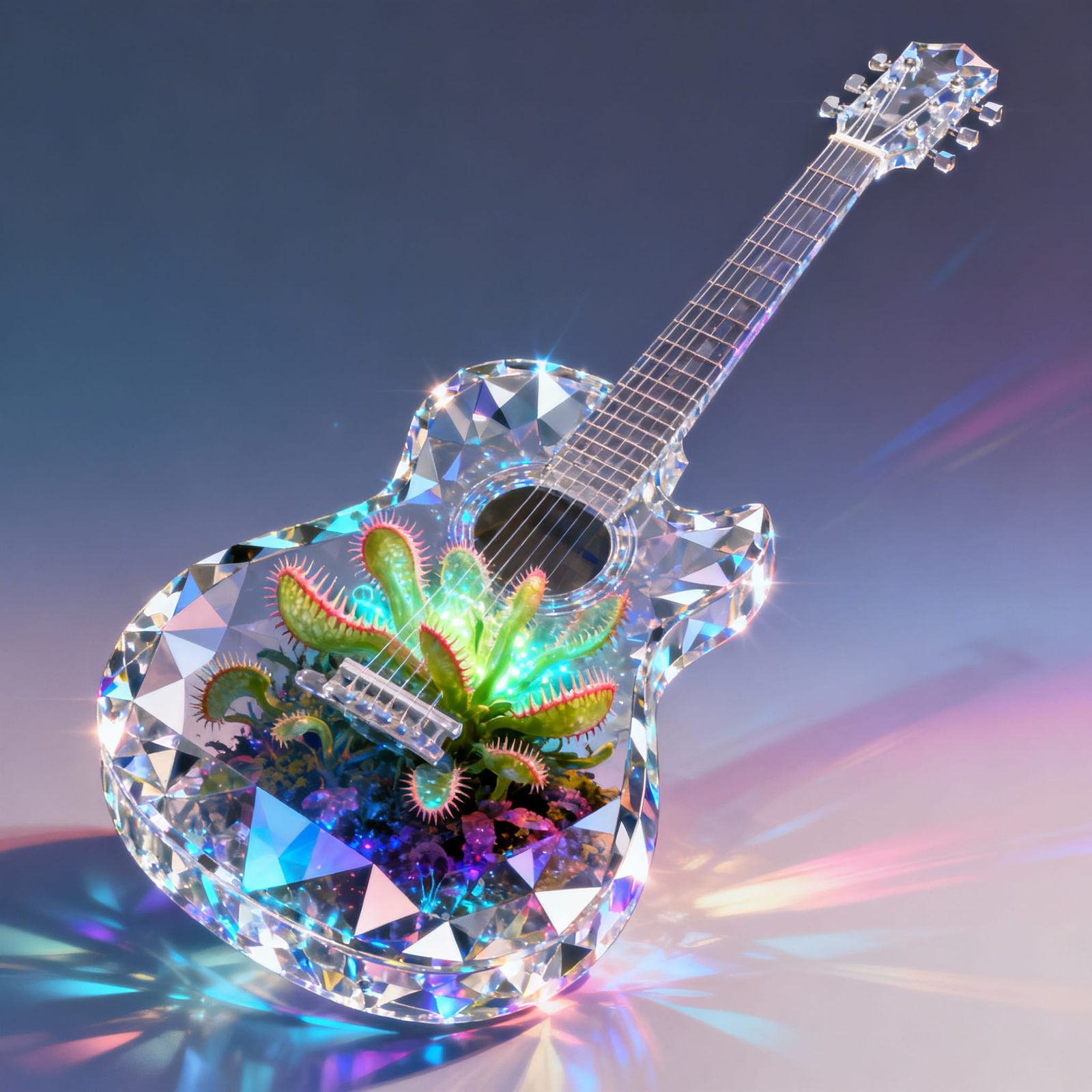 Crystal Guitar with Carnivorous Plant, Ethereal Futuristic S...