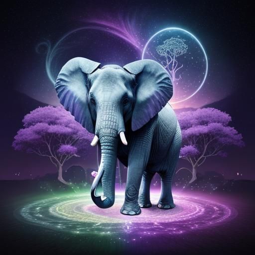 Cosmic Elephant in Astral Holographic Illustration