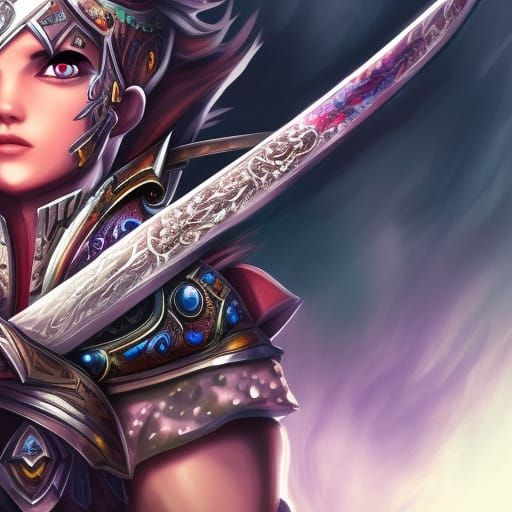 Hyperrealistic Warrior with Sword in Splash Art Style