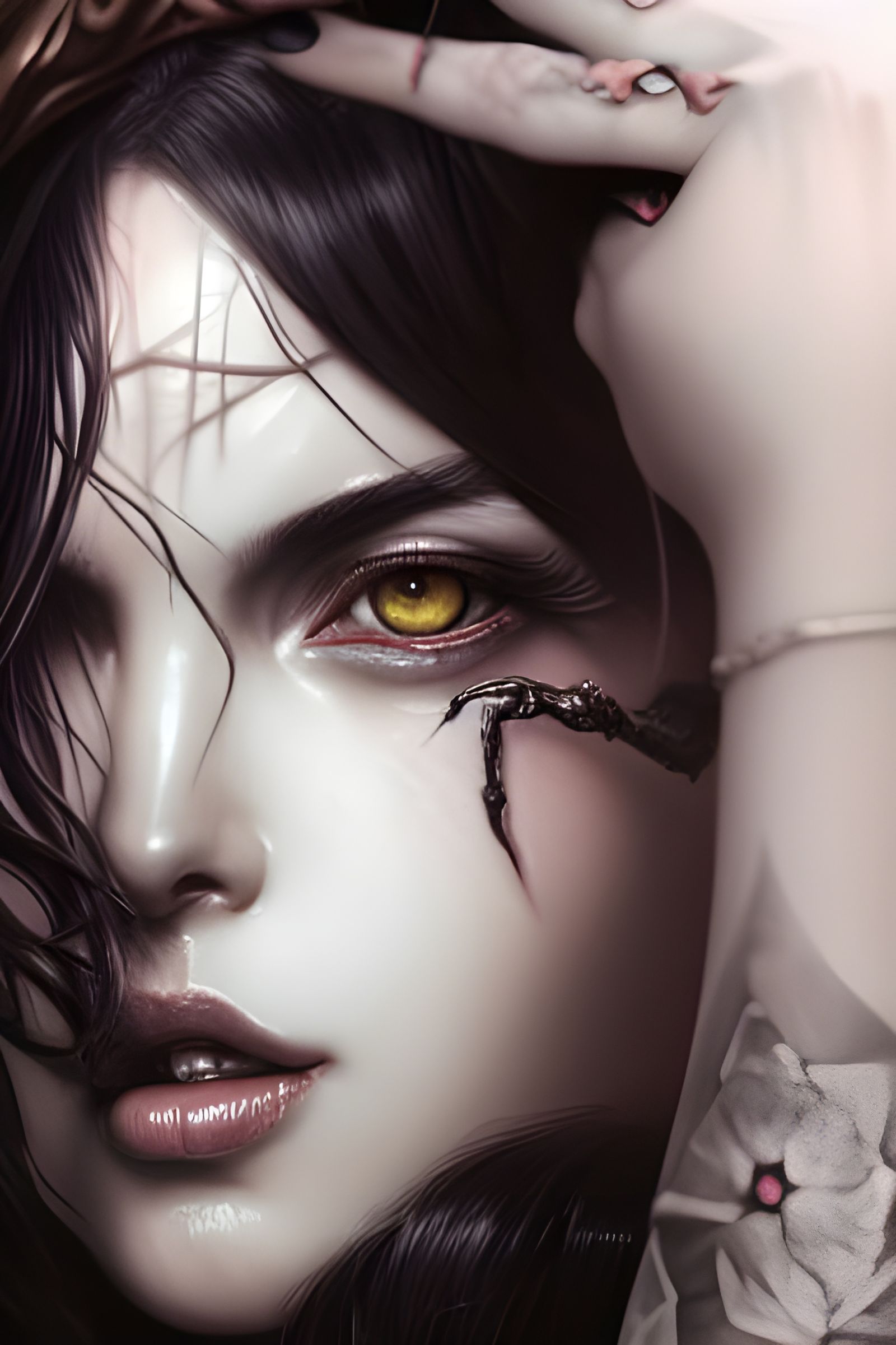 Tattooed Goddess Close-up: Hyper-Realistic Digital Art