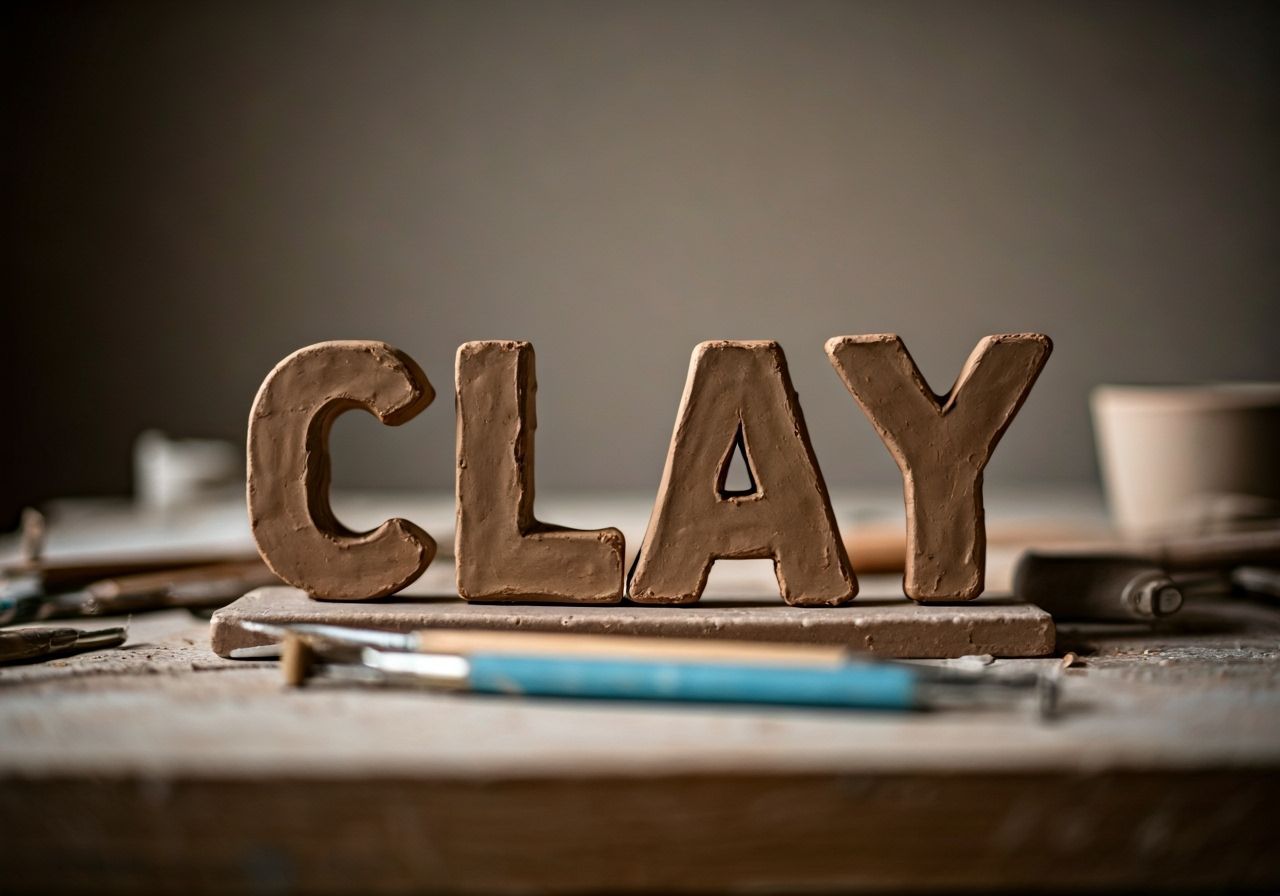 Clay Blocks Spell CLAY on Sculptor's Workbench