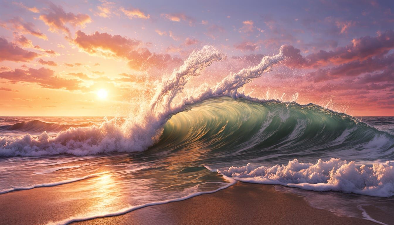 Hyperrealistic Sunset Over Churning Sea