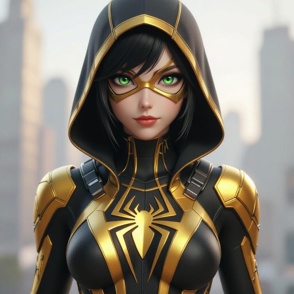 Golden Spider-Woman in 3D Anime Style