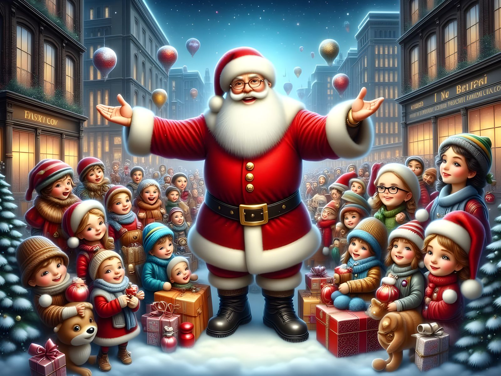 Joyful Santa Claus Distributing Toys