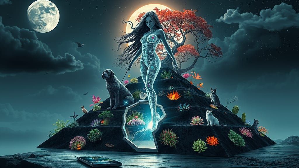 A Goddess of Nature Embodies Ecosystems and Mythical Creatur...