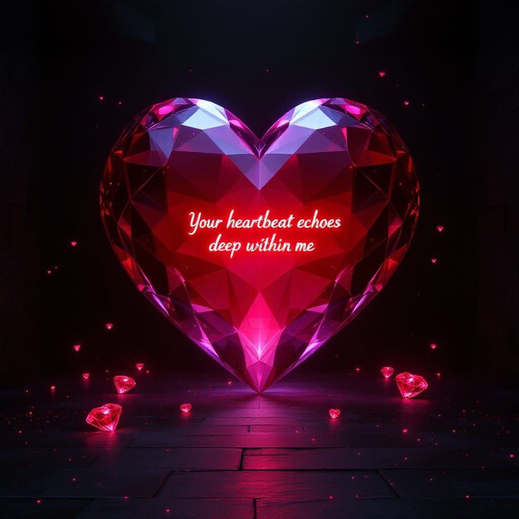 Glowing Red Diamond Heart in a Dark Chamber, Surrounded by C...