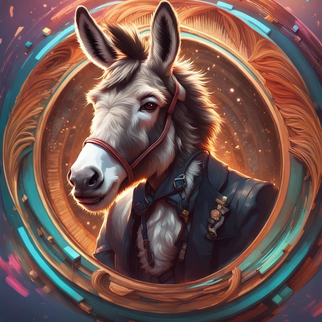 Miniature Donkey DJ Portrait in Hyperdetailed Style