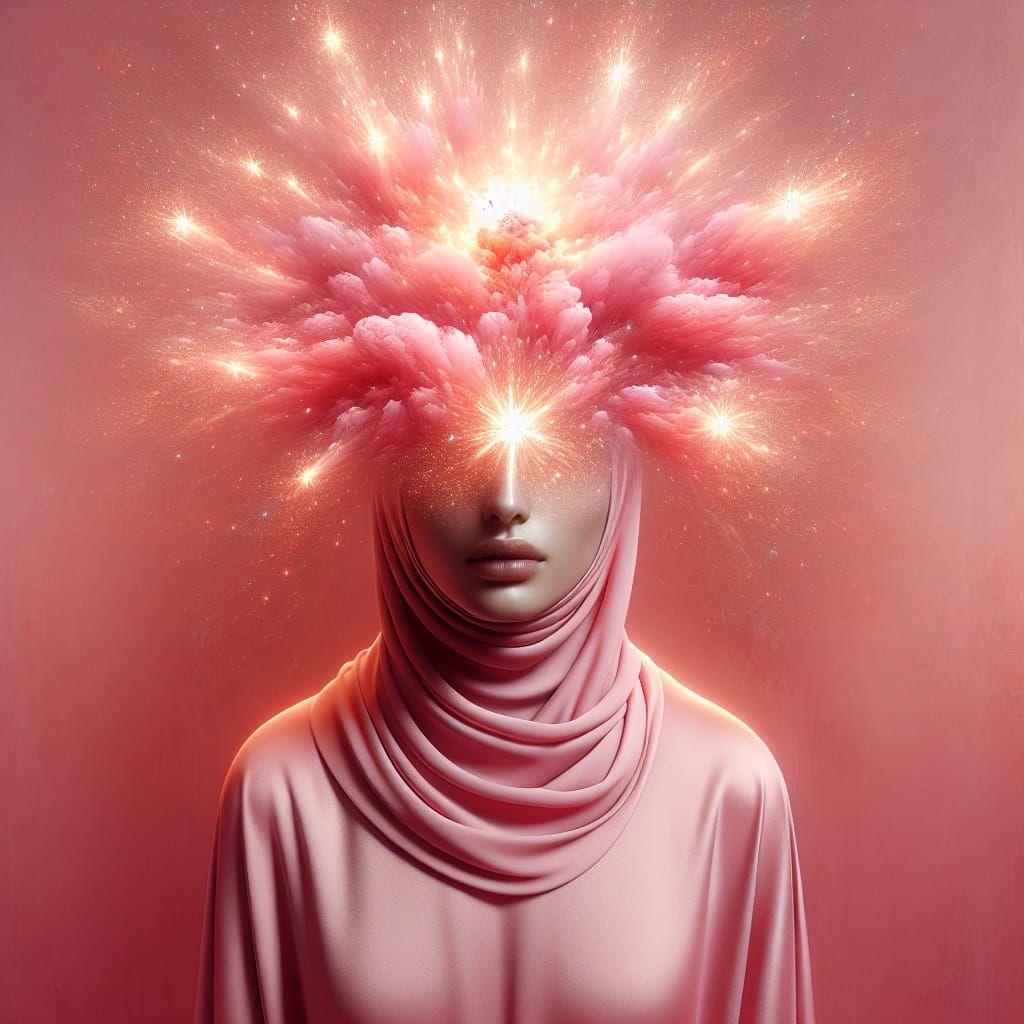 Surreal Light Pink Portrait with Exploding Stars