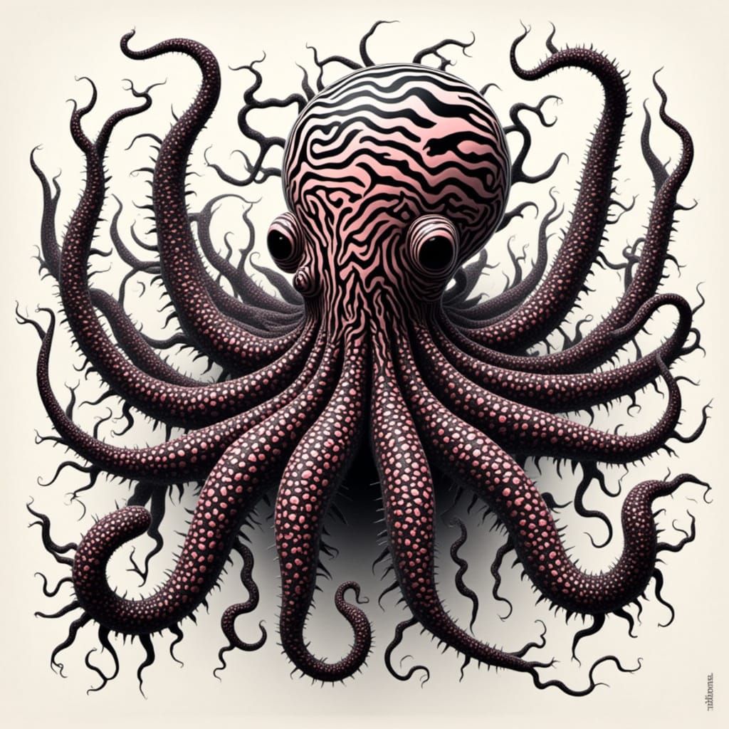 Zebra Punk Octopus in Vibrant Style