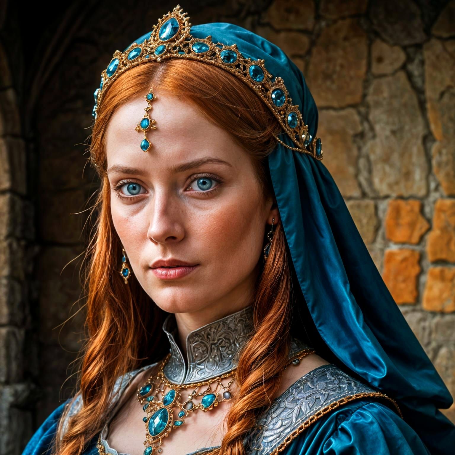 Portrait of a beautiful medieval gothic noblewoman with brig...