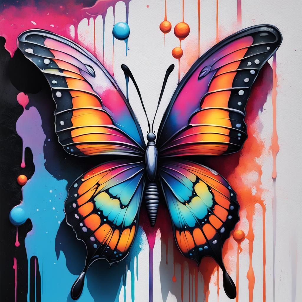 Butterfly with Crescent Moon in Graffiti Art