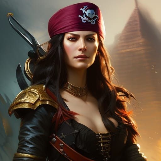 Beautiful Pirate Woman Portrait in Digital Art Style