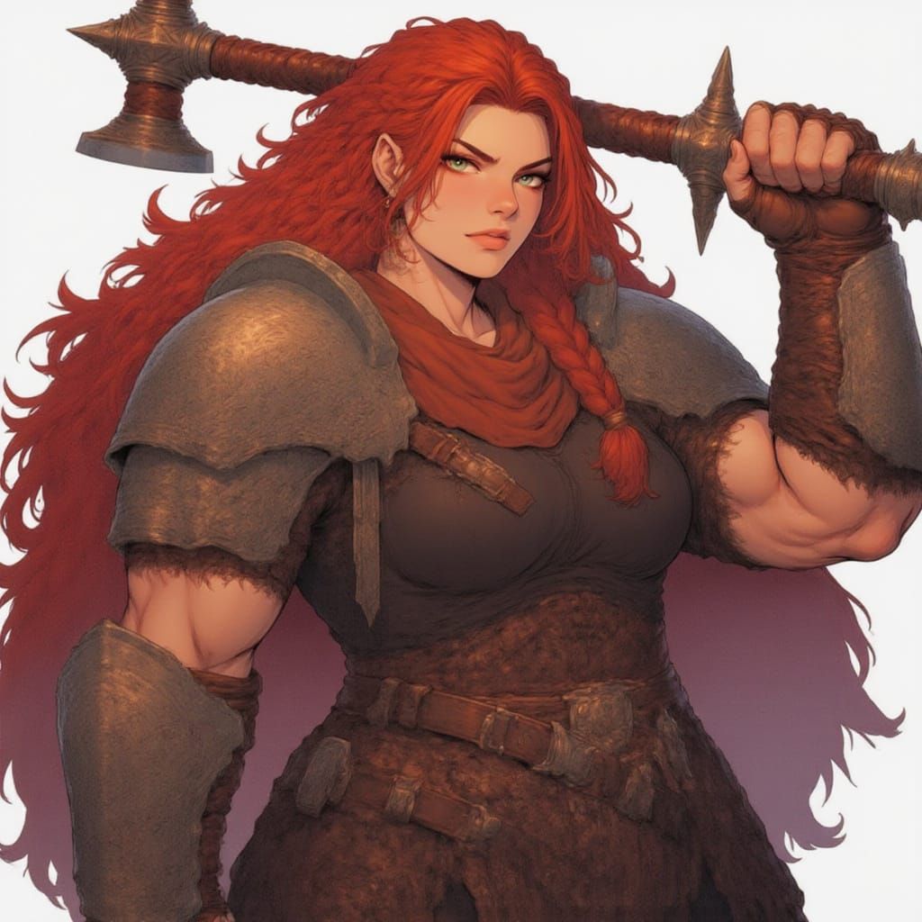 Mighty Female Dwarf Paladin in Full Plate Armor