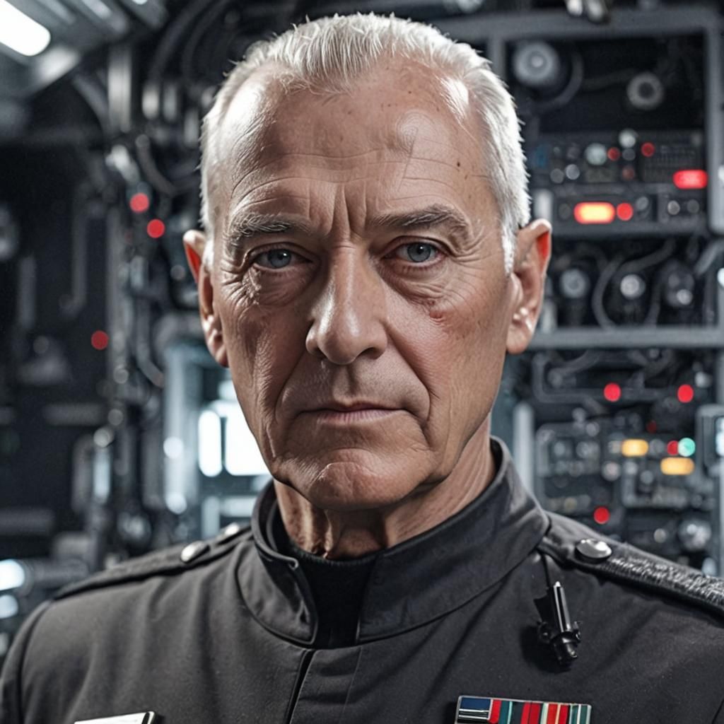 Sinister Galactic Officer in a High-Tech Laboratory