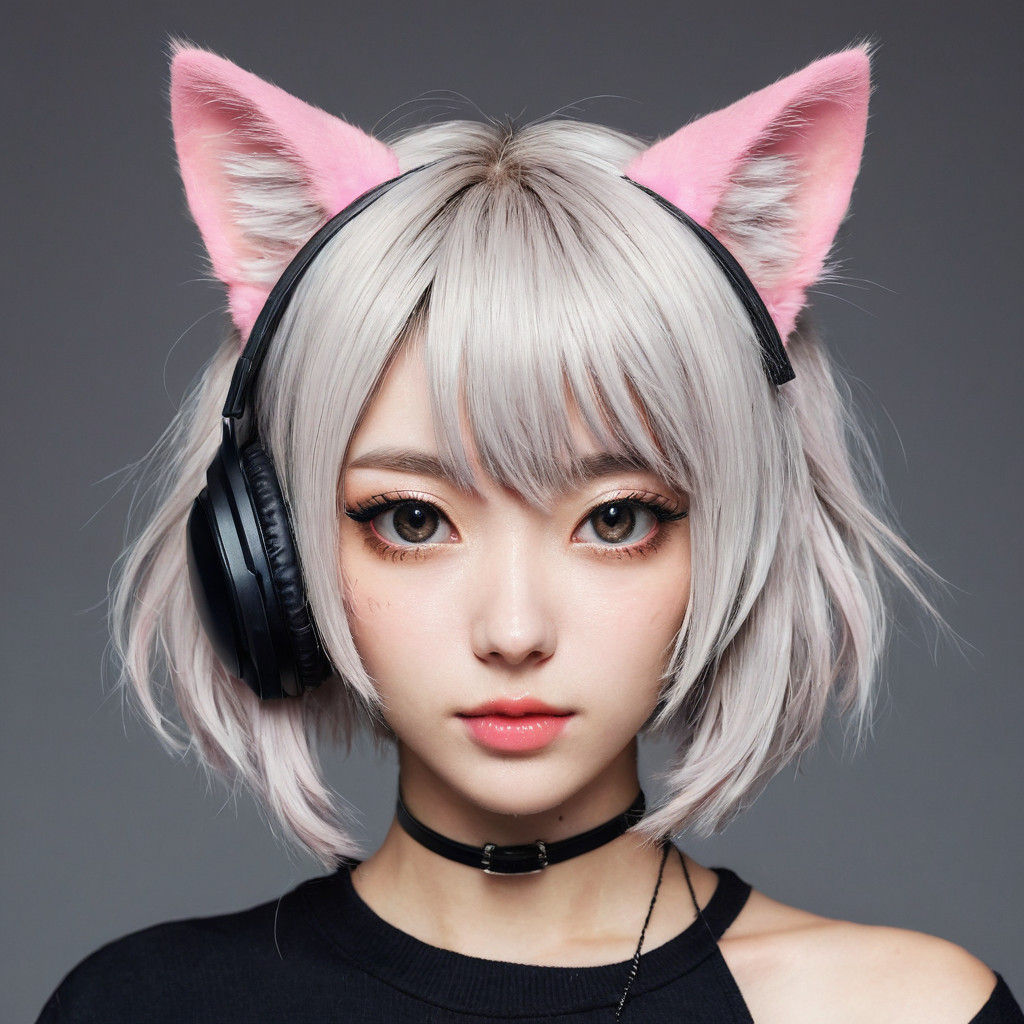 Anime Cat Girl Portrait with Cute Cat Ears