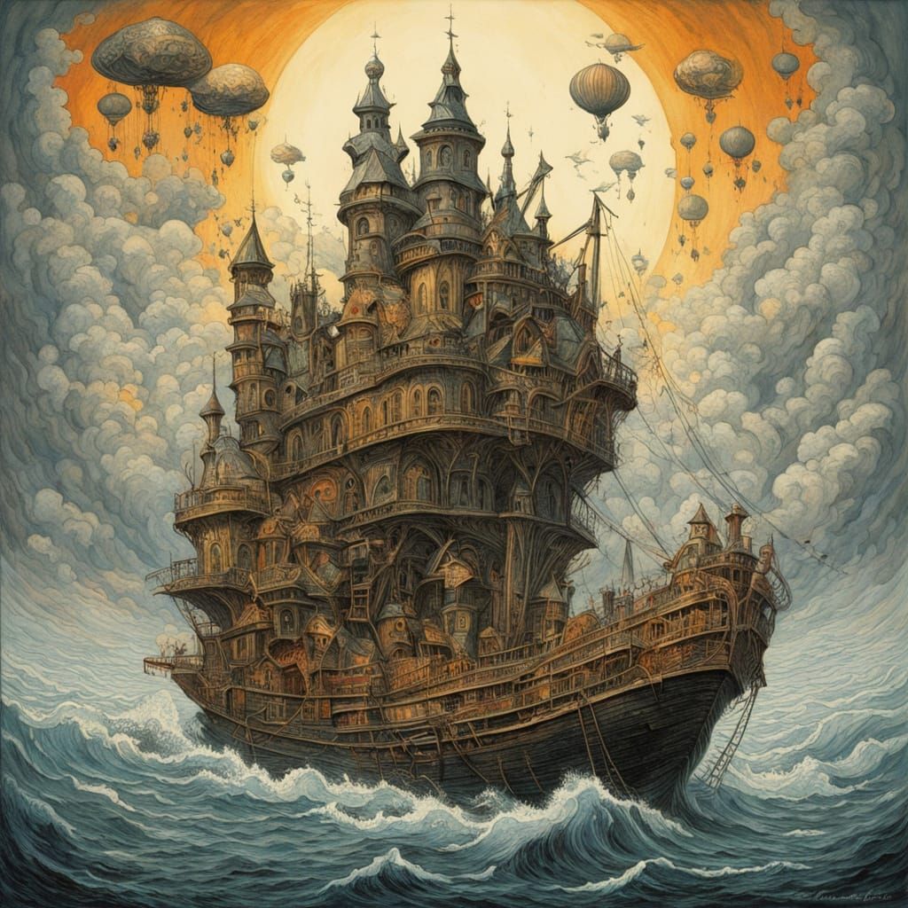 Epic Fantasy Cloudscape in Vibrant Amber Hues