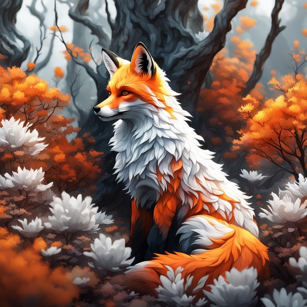 Stunning Fox Portrait in Alcohol Ink Style