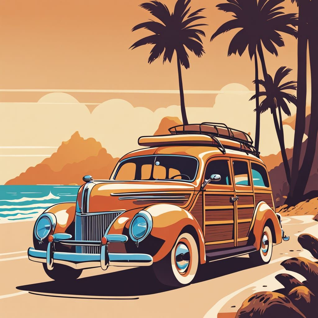 1937 Ford Wagon Woody with Surfboards: Vintage Automotive Ar...