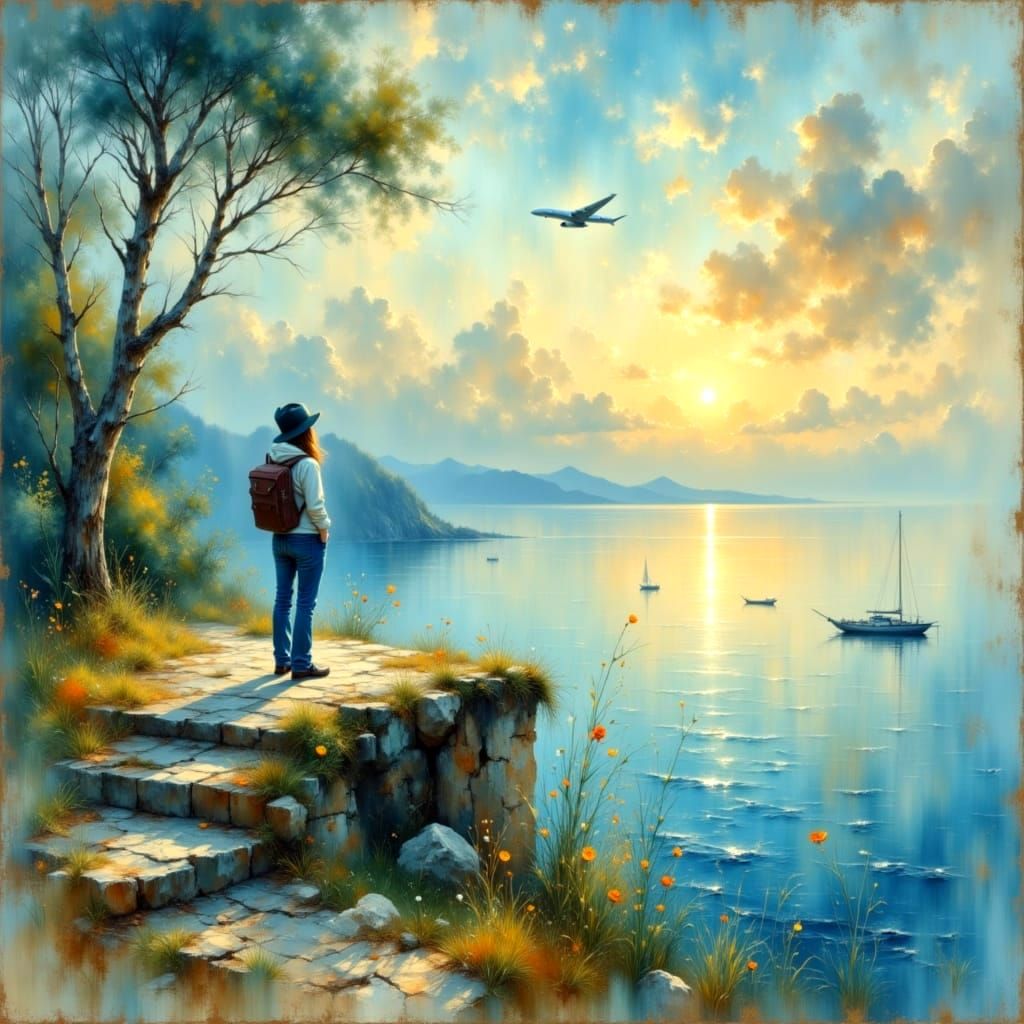 Ethereal Impressionistic Sunset Seascape in Monet Style