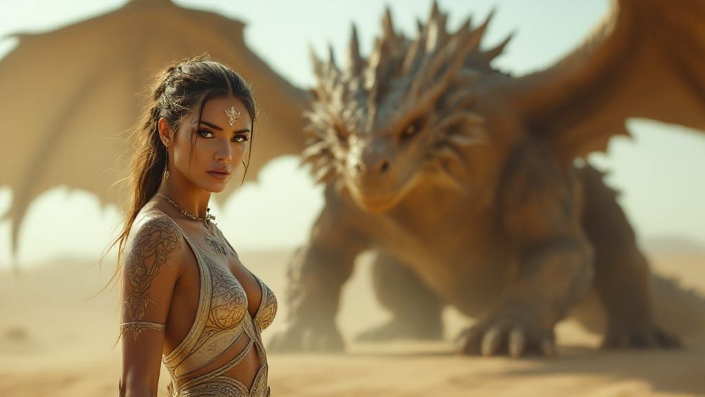 Dragon Rider in Desert Under Molten Light