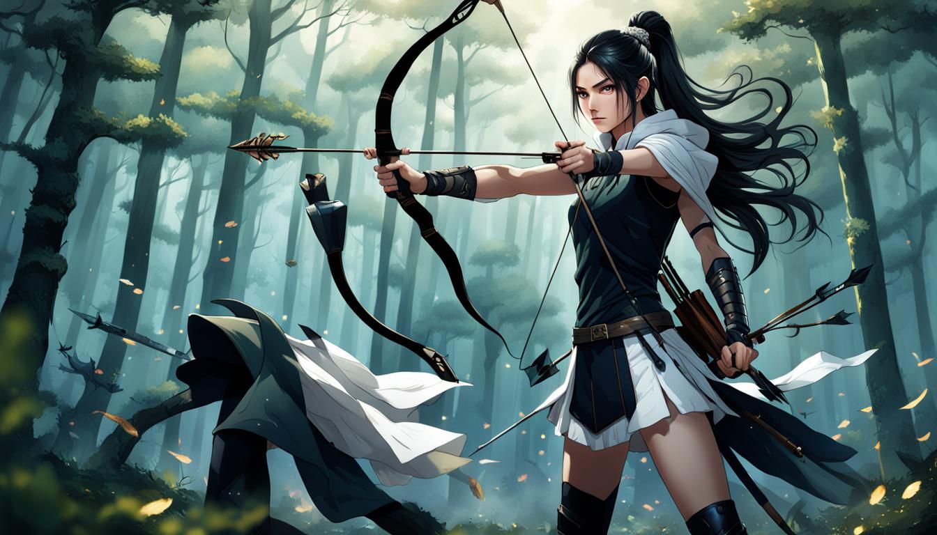 Artemis Practices Archery in Lush Forest