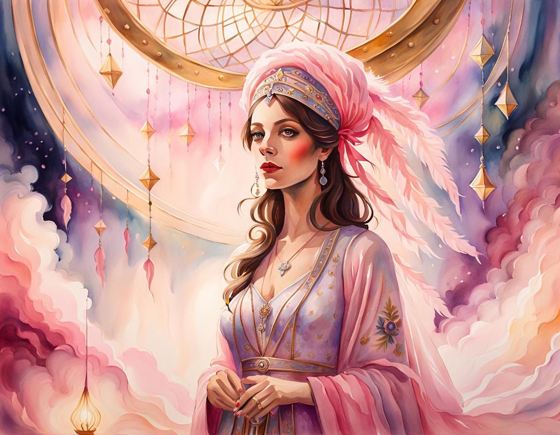 Mystical Fortune Teller in Watercolor Style