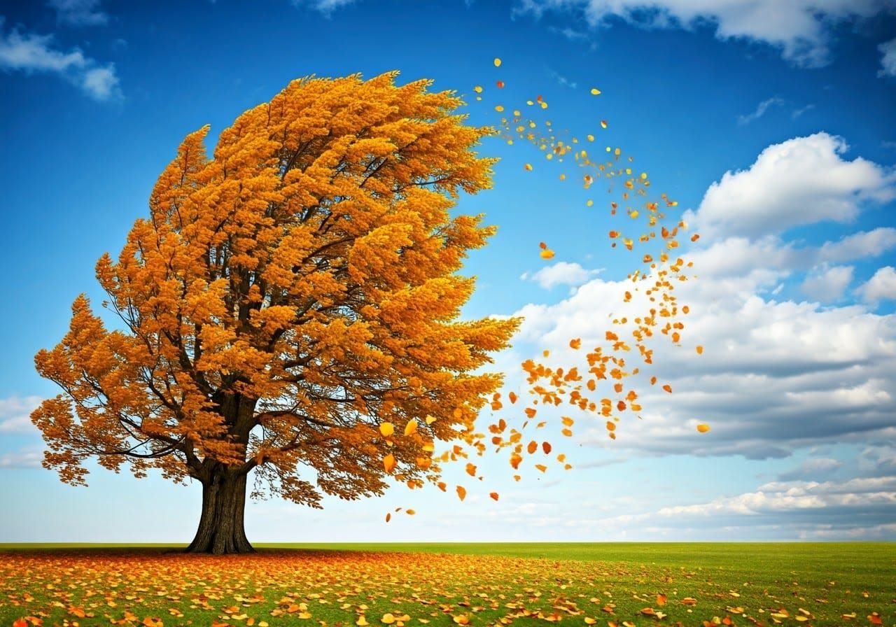 Golden Tree Swaying in Autumn Wind
