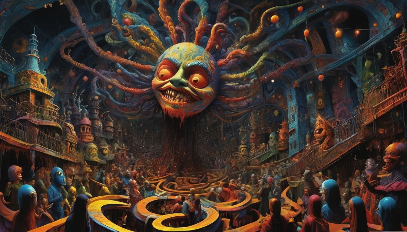 Macabre Carnival: A Surreal and Futuristic Spectacle