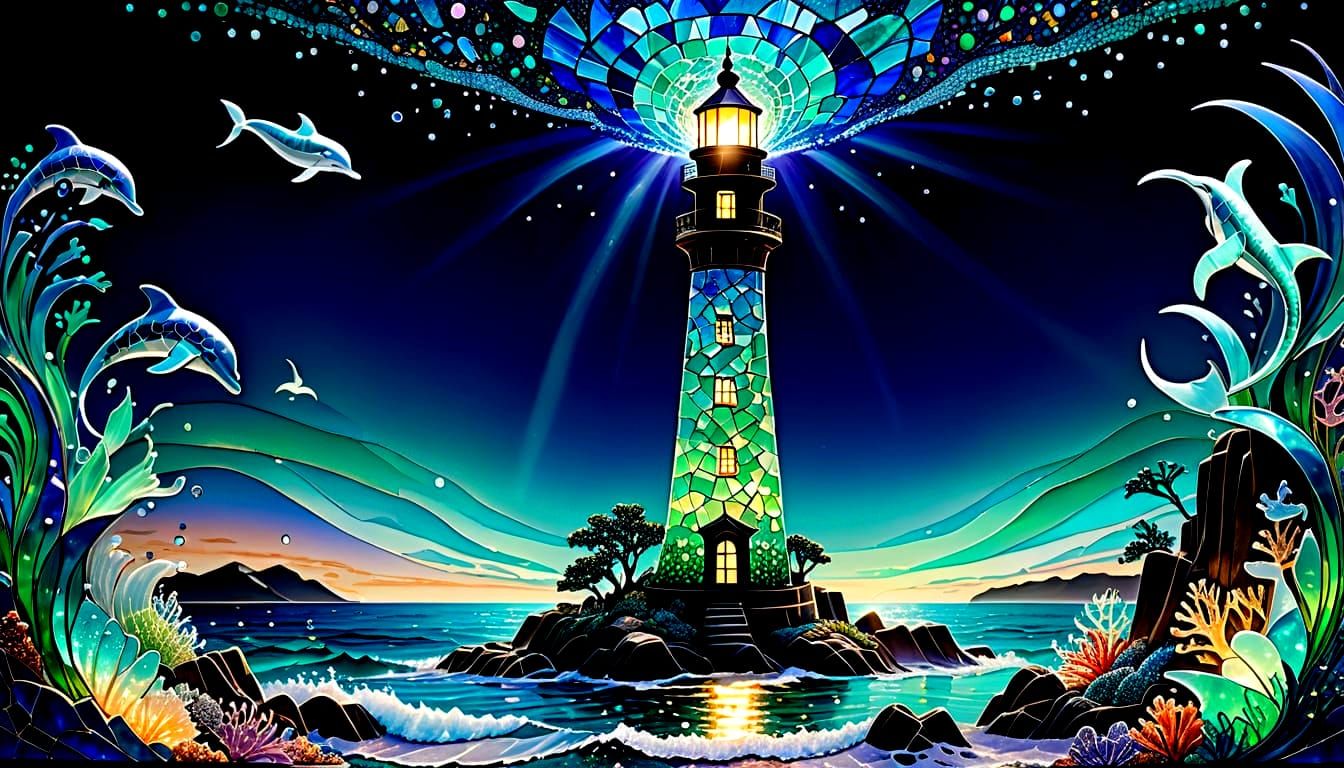 Enchanting Sea Glass World with Mythical Creature