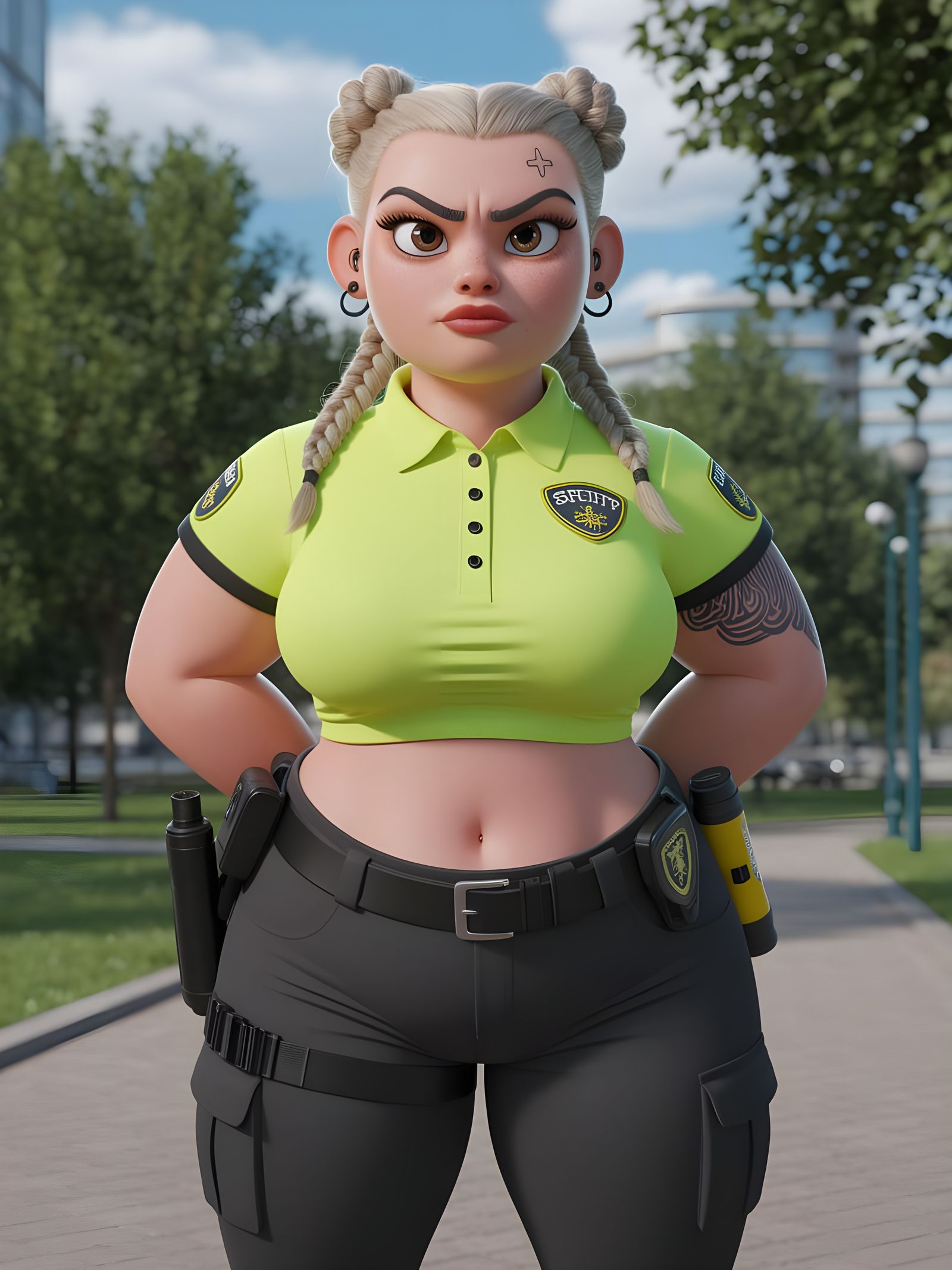 Pixar-Style Punk Rock Security Guard in the Park