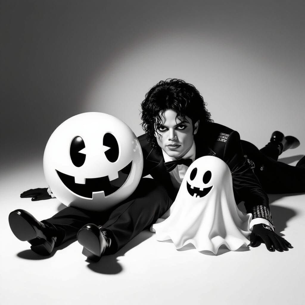 3D Pac-Man and Ghost Mimic Thriller Cover in Black and White