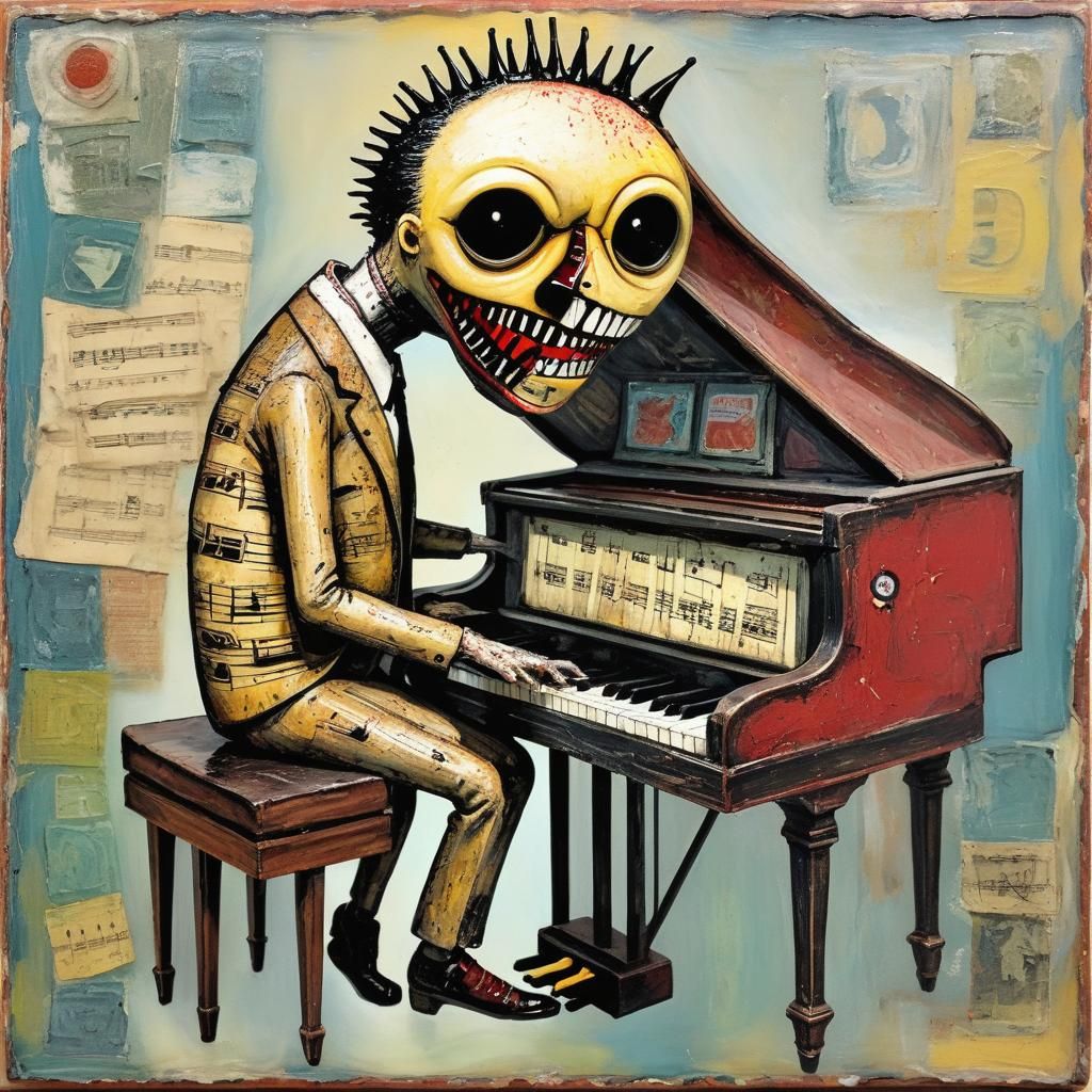 Diabolical Piano Masterpiece in Encaustic Style