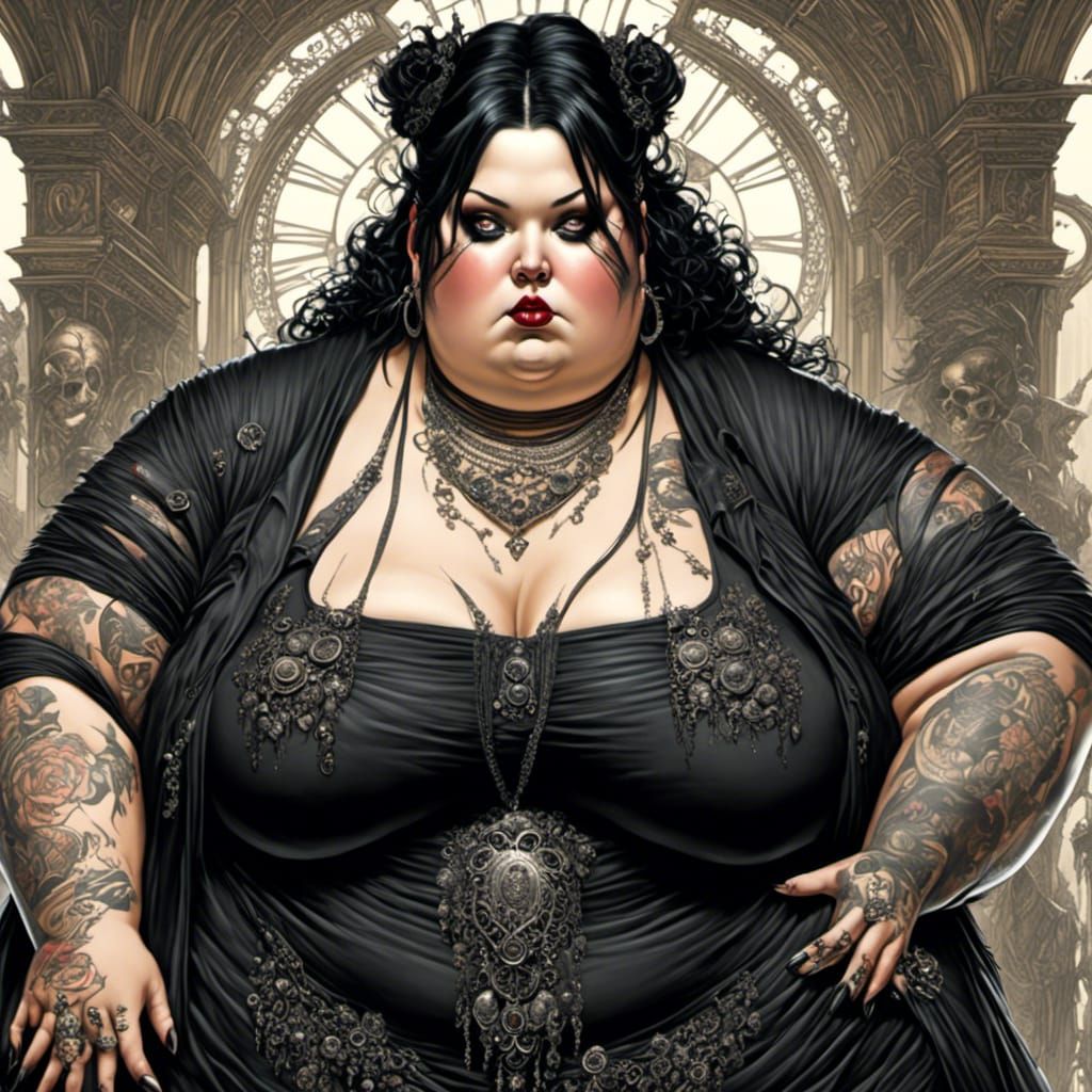 Curvy Goth Girl Portrait with Piercings