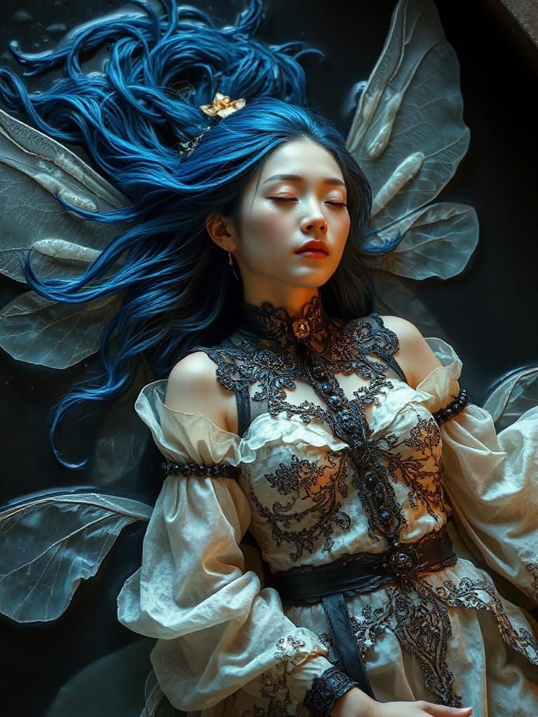 Serene Asian Fairy in Water, Hyperrealistic Style