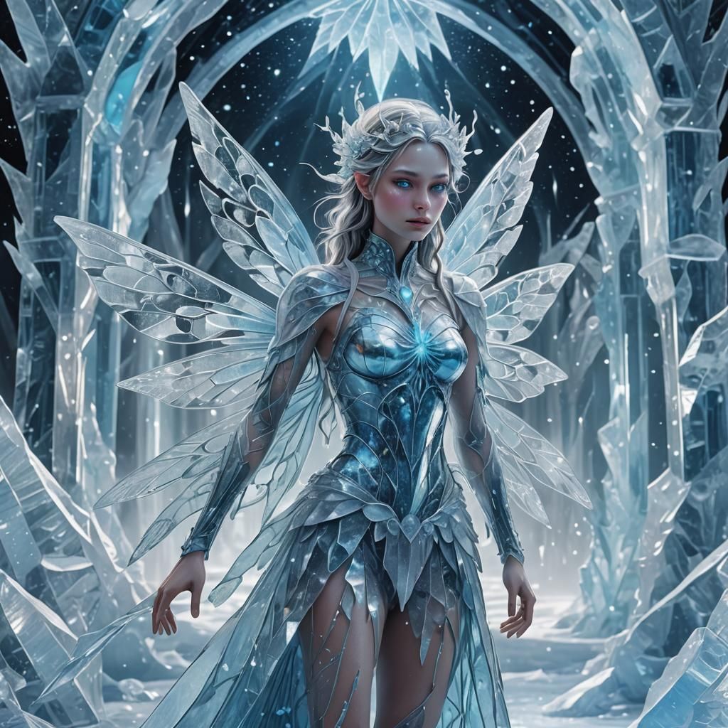 Icy Blue Fairy in Ice Palace: Astral Illustration