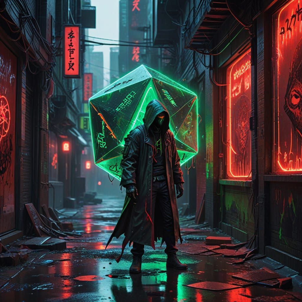 Cyberpunk Horror: Bleeding Dodecahedron in Feng Zhu Style