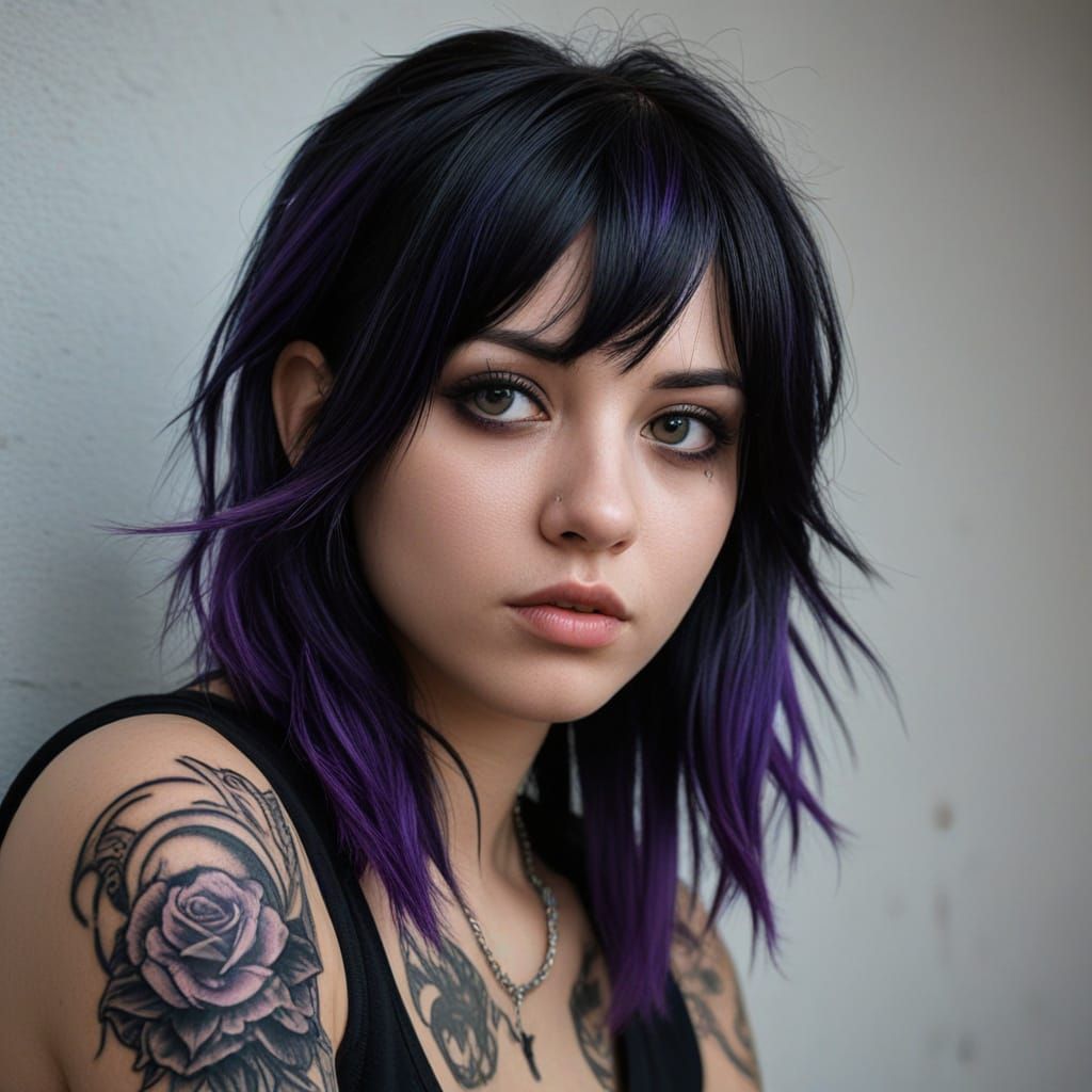 Hyperrealistic Photo of Emo Girl with Tattoos