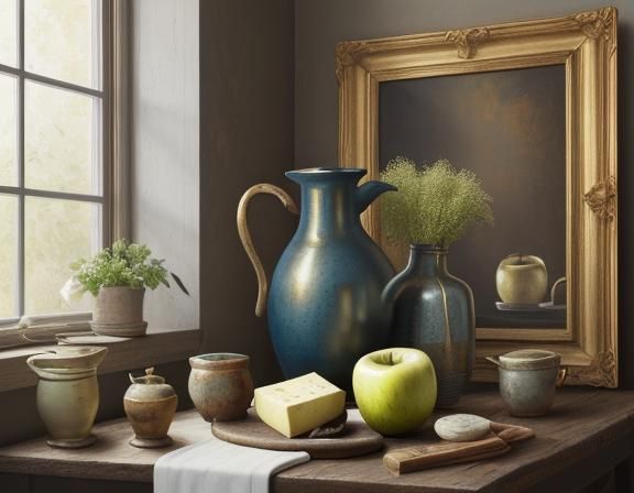 Still Life with Clay Pots: Oil Painting in Dutch Style