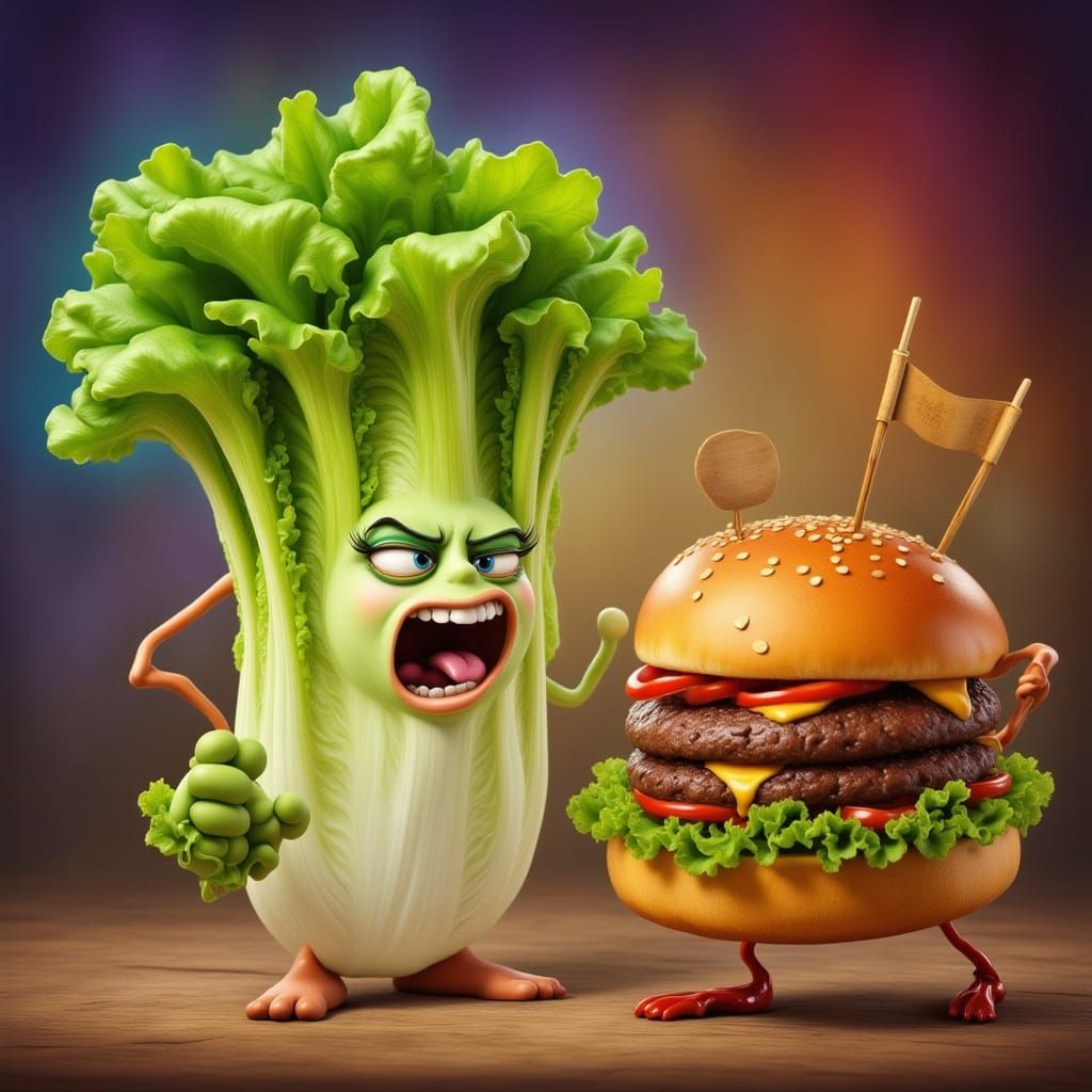 Angry Lettuce versus Hamburger