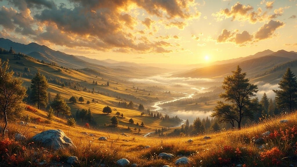 Book Pop-Up Landscape at Dawn in Impressionist Style