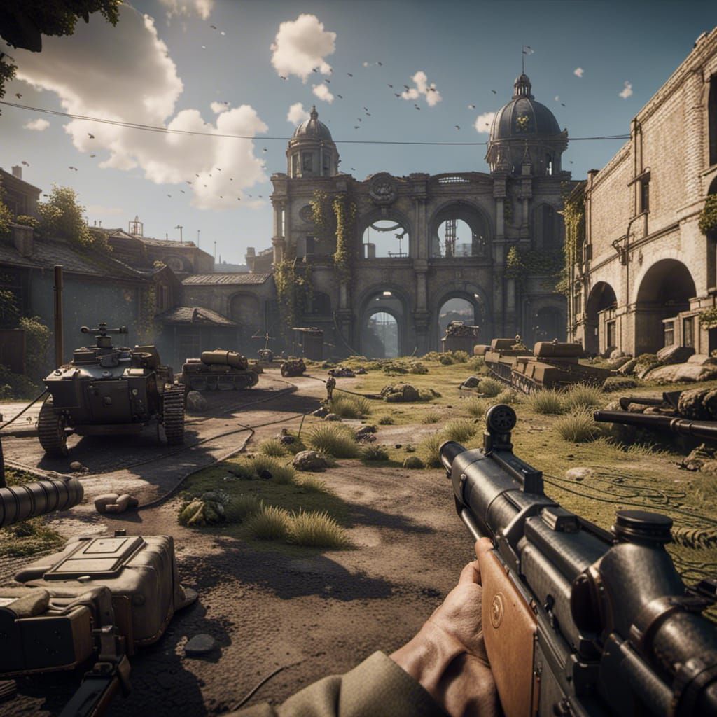 Epic WWII Scene in 3D Game Cinematic Style