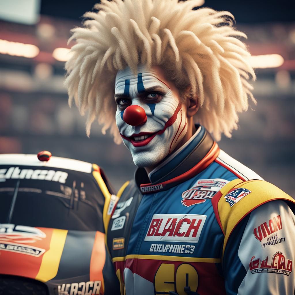 Clown psycho nascar driver bleach blonde afro