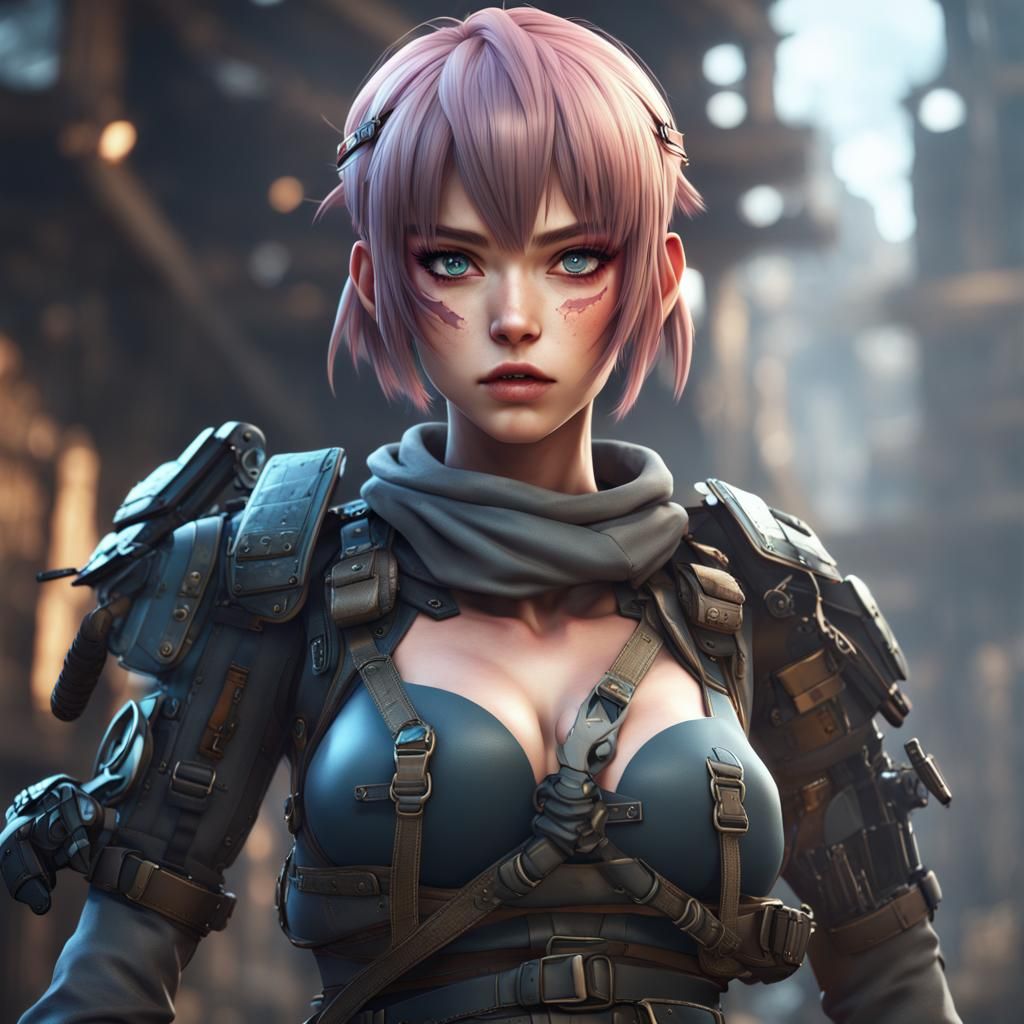 Anime Army Girl with Undercut in Detailed Matte Painting