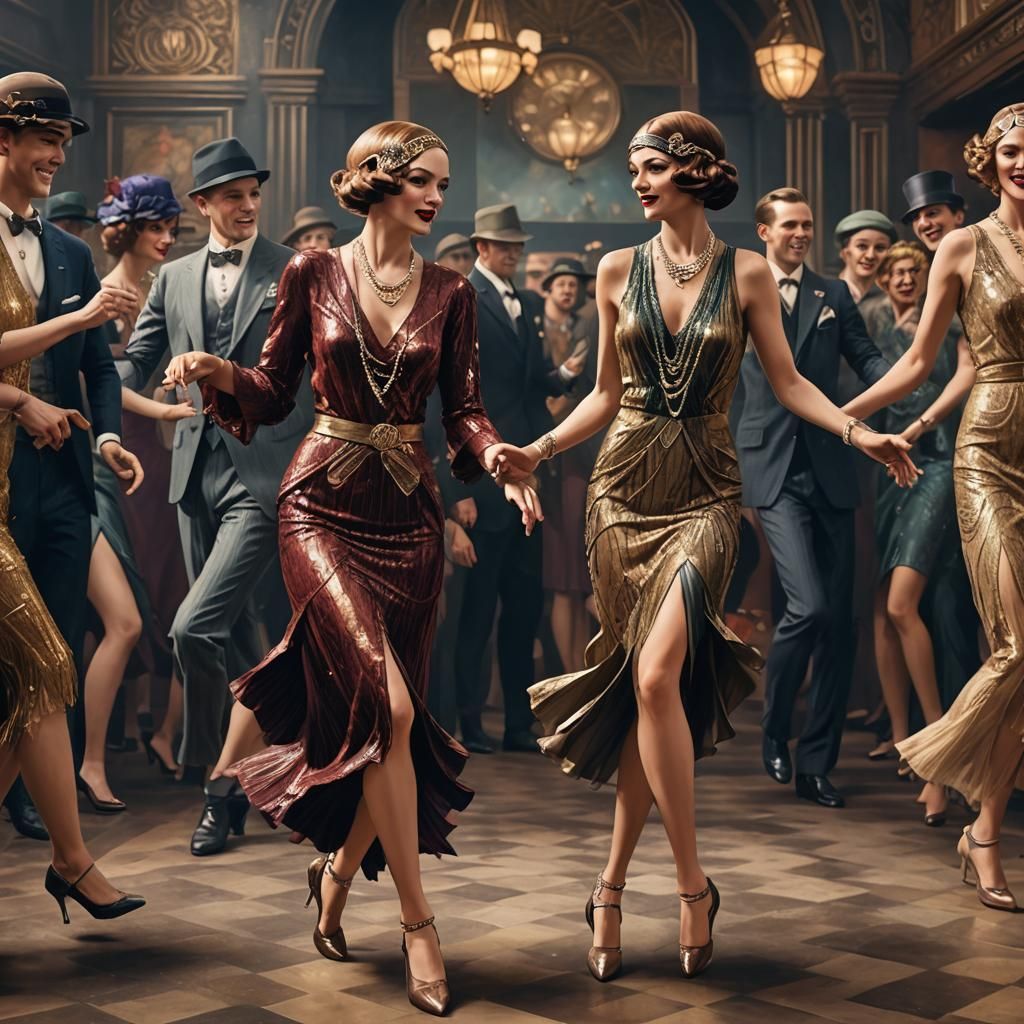 Roaring 20s Dancers in Exquisite Oil Painting