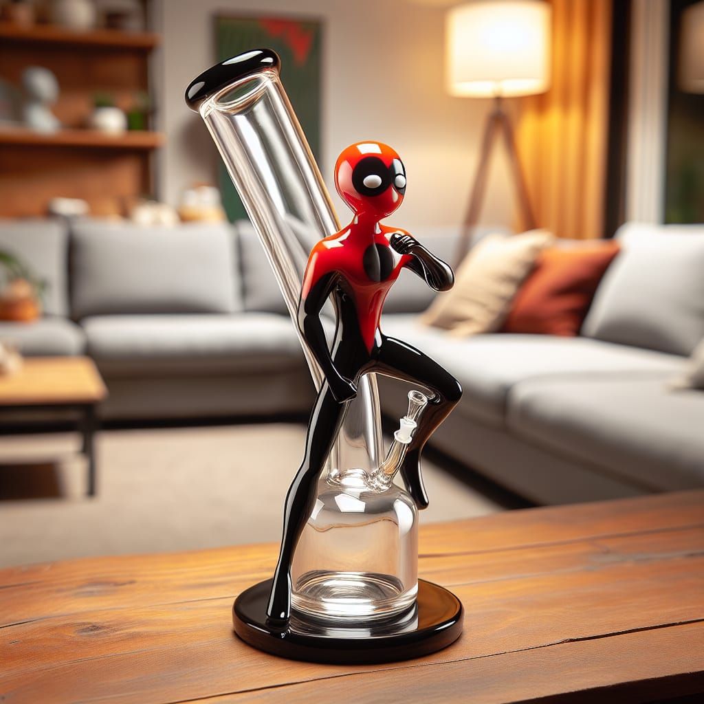 Superhero Glass Bong on Living Room Table